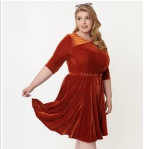 Unique Vintage Burnt Orange Stephanie Fit & Flare Dress Size 18/2X!